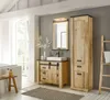 A modern bathroom with a rustic-themed vanity set, tall cabinet, and ladder shelf. Produktbild-Vorschau