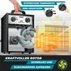 A marketing image showcasing a MASKO electric heater with its internal components and features highlighted. Produktbild-Vorschau