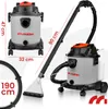A product image showcasing a wet/dry vacuum cleaner with dimensions indicated by text overlays. Produktbild-Vorschau