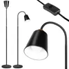 A collage of product images showing a black and gold floor lamp from different angles, including a close-up of the lamp head and a detail of the power switch. Náhľad obrázku produktu
