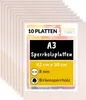 A stack of A3 plywood sheets with a label showing product details. Produktbild-Vorschau