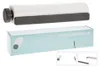 A product shot of an indoor washing line dispenser and its packaging, with inset images showing its use. Voir les images du produit