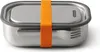 A stainless steel lunch box with an orange strap and a gray silicone seal. Podgląd zdjęcia produktu