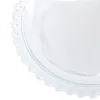 A close-up of a clear glass cake stand with a beaded edge. Podgląd zdjęcia produktu