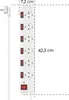 A white power strip with six outlets and a power switch, shown with dimensions indicated by dashed lines and text. Anteprima dell’immagine prodotto