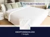 A white hotel bed with pillows and a close-up inset of buttons. Produktbild-Vorschau