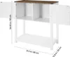 A white cabinet with a brown top, open doors, and internal shelves, with dimensions indicated by measurement lines and text. Produktbild-Vorschau