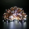 A coiled string of white LED lights with copper wire on a black background. Produktbild-Vorschau