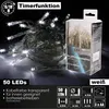 A product shot of a string of LED lights in its packaging, with a close-up of the lights themselves. Produktbild-Vorschau
