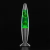 A lava lamp with green liquid and silver base against a black background. Produktbild-Vorschau