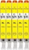 Five yellow ink cartridges lined up vertically against a white background. Produktbild-Vorschau