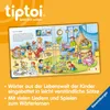 An open book showing an illustration of children playing in a kindergarten setting, with text and bullet points describing the product's features. Náhľad obrázku produktu