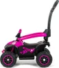 A side view of a pink and black ride-on toy quad bike with a push handle. Náhled obrázku produktu