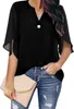 ASKSA Damen Bluse Chiffon Elegant Knöpfen V-Ausschnitt Produktbild-Vorschau 1