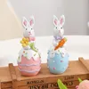 Bunte Ostereier-Hasenfigur, handbemalt, mit Blume, Karotte Produktbild-Vorschau 6
