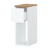 A white, modern bedside table with a wooden top and an open drawer. Náhled obrázku produktu