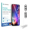 A product shot of screen protectors and camera protectors for a Samsung Galaxy S24 Plus, along with packaging and installation accessories. Produktbild-Vorschau