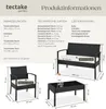 Product information and dimensions for a rattan garden furniture set. Náhled obrázku produktu