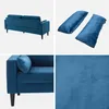 A collage of images showing a blue velvet sofa from different angles, including a close-up of the fabric and two cushions. Anteprima dell’immagine prodotto