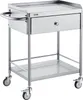 A stainless steel laboratory cart with a drawer and wheels, shown against a white background. Produktbild-Vorschau