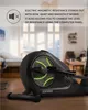 An elliptical cross-trainer in a room, with text overlay describing its features. Produktbild-Vorschau