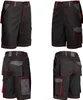 Four views of black work shorts with red stitching and gray accents. Produktbild-Vorschau