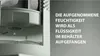 A close-up view of a dehumidifier's internal mechanism, showing collected water in a reservoir and text explaining the process. Produktbild-Vorschau