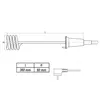 A technical drawing of a heating element with dimensions and a table of measurements. Produktbild-Vorschau