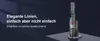 A cordless vacuum cleaner on its charging station, with German text describing its features. Produktbild-Vorschau