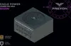 A 3D render of a computer power supply unit with marketing text and logos. Produktbild-Vorschau