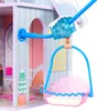 A close-up view of a toy dollhouse accessory, featuring a blue ski lift mechanism with a transparent blue ice-like component and a pink basket attached. Produktbild-Vorschau