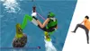 A split image showing a video game scene on the left and a person performing an exercise on the right. Produktbild-Vorschau