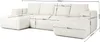 A white sectional sofa with dimensions indicated by measurement lines and text. Produktbild-Vorschau