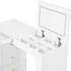 A close-up view of a white vanity table with its mirror open, revealing a compartmentalized drawer for storage. Anteprima dell’immagine prodotto