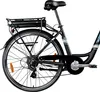 Close-up side view of an electric bicycle's rear wheel, frame, and battery. Produktbild-Vorschau