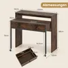 A diagram showing the dimensions of a desk with drawers and wheels. Náhled obrázku produktu