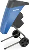 A blue and black electric garden shredder with wheels, shown from a three-quarter angle against a white background. Produktbild-Vorschau