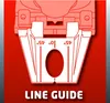Close-up of a red line guide with markings for angles 0 and 45 degrees, set against a red background. The words 'LINE GUIDE' are prominently displayed at the bottom. Produktbild-Vorschau