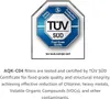 A certification logo for TÜV SÜD with accompanying text describing product testing and certification. Produktbild-Vorschau