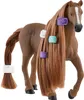 A toy horse with its mane and tail styled with colorful clips. Voir les images du produit