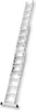 A silver, multi-section ladder leaning against a white background. Produktbild-Vorschau