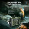A green emergency radio with a flashlight is placed on a rocky, wet surface, possibly outdoors. Produktbild-Vorschau