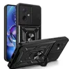 A black phone case with a ring holder and camera cover is shown from two angles against a white background. Produktbild-Vorschau