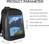 Product parameters and dimensions of a backpack with an LED screen. Podgląd zdjęcia produktu