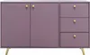 A purple sideboard with gold legs and handles against a white background. Produktbild-Vorschau
