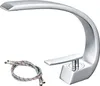 A chrome-finished bathroom faucet with attached flexible hoses, presented on a white background. Produktbild-Vorschau