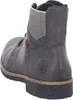 A close-up, rear-side view of a gray leather boot. Náhled obrázku produktu