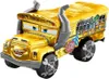 A toy school bus with a metallic gold finish, large cartoon eyes, and a menacing grin. Podgląd zdjęcia produktu