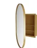 A bathroom medicine cabinet with its door open, showing shelves inside, and a mirrored door. Voir les images du produit