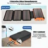 Collage showing a solar power bank with solar panels and charging cables. Produktbild-Vorschau
